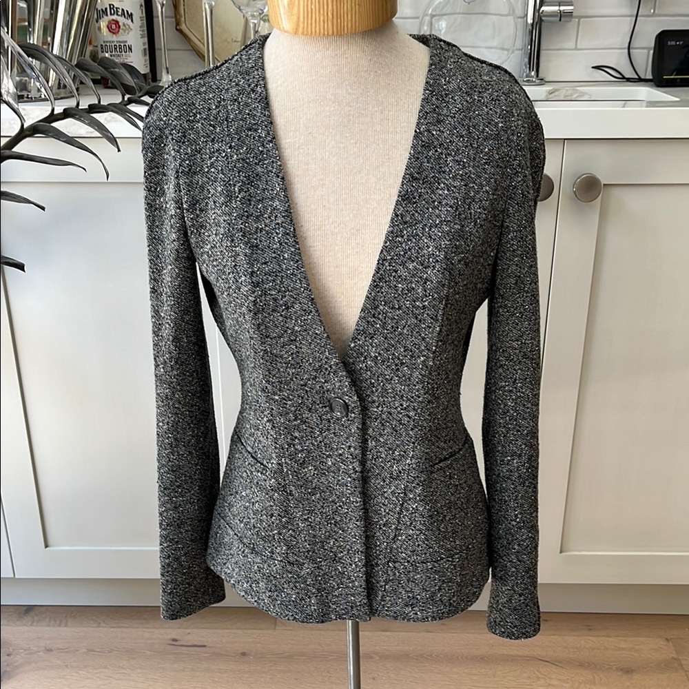 Womens Gray Knit Single-Button Jacket